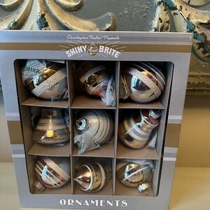 Christopher radko shiny brite ornaments silver pink mauve box concave bell balls